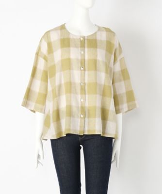 【SALE（伊勢丹）】＜indigo＞ 大きいサイズ &starf;綿麻チェックブラウス(G17262F)(クローバー) グリーン(60) 【三越・伊勢丹/公式】