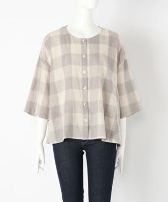 【SALE（伊勢丹）】＜indigo＞ 大きいサイズ &starf;綿麻チェックブラウス(G17262F)(クローバー) ベージュ(33) 【三越・伊勢丹/公式】