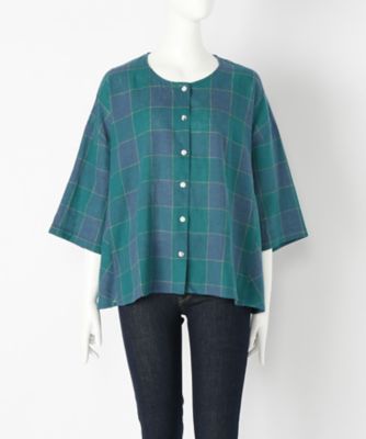 【SALE（伊勢丹）】＜indigo＞ 大きいサイズ &starf;綿麻チェックブラウス(G17262F)(クローバー) ネイビー(75) 【三越・伊勢丹/公式】