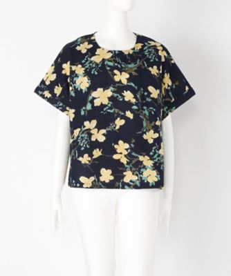 【SALE（伊勢丹）】＜indigo＞ 大きいサイズ &starf;スラブコットン花柄ショートブラウス(G17002F)(クローバー) ネイビー(75) 【三越・伊勢丹/公式】