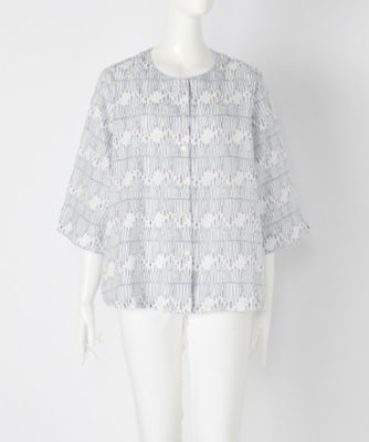 【SALE（伊勢丹）】＜indigo＞ 大きいサイズ &starf;スラブコットンボトル柄ショートブラウス(G17014F)(クローバー) オフホワイト(01) 【三越・伊勢丹/公式】