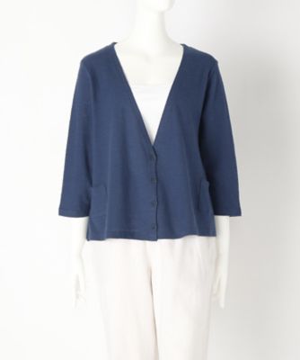 【SALE（伊勢丹）】＜indigo＞ 大きいサイズ &starf;コットンガーゼ風編みショートカーディガン(G17407F)(クローバー) ネイビー(75) 【三越・伊勢丹/公式】
