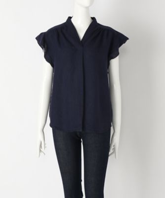 【SALE（伊勢丹）】＜Human 2nd Occasion＞ 大きいサイズ &starf;フレンチリネンブラウスV衿(72-1613)(クローバー) ネイビー(75) 【三越・伊勢丹/公式】