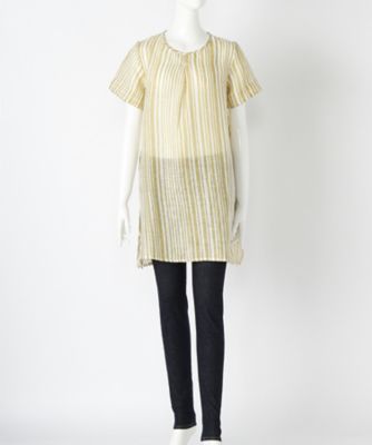 【SALE（伊勢丹）】＜バンブーハウス/BAMBOO HOUSE＞ 大きいサイズ &starf;リネンストライププリントチュニックカット アンド ソーン(S-16004-RT)(クローバー) ベージュ(33) 【三越・伊勢丹/公式】