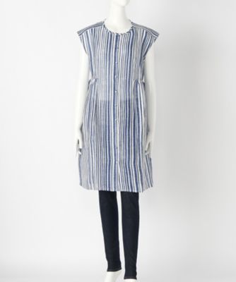 【SALE（伊勢丹）】＜バンブーハウス/BAMBOO HOUSE＞ 大きいサイズ &starf;リネンストライププリントワンピース(S-16005-RT)(クローバー) ネイビー(75) 【三越・伊勢丹/公式】