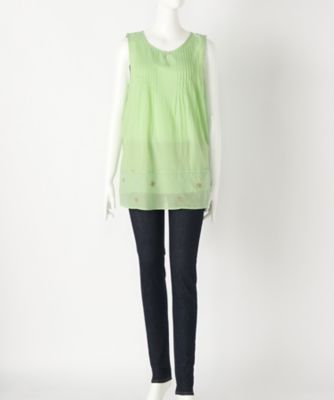 【SALE（伊勢丹）】＜バンブーハウス/BAMBOO HOUSE＞ 大きいサイズ &starf;コットンシャンブレー刺繍ノースリーブチュニックカット アンド ソーン(S-16014-PA)(クローバー) グリーン(60) 【三越・伊勢丹/公式】