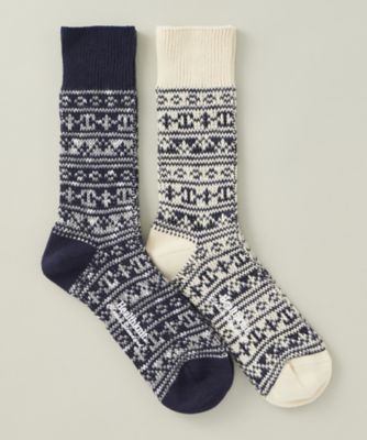 ＜ヘルスニット＞ ノルディック柄/カジュアル靴下2足組(191-8002) A・ネイビー／オフホワイト 【三越・伊勢丹/公式】