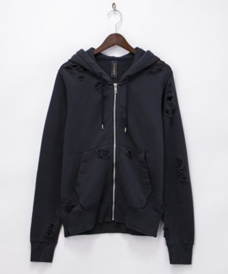 ＜ミハラヤスヒロxデヴィット・ボウイ＞ ダメージスウェットジップパーカ(7S-81451216-DB) ネイビー 【三越・伊勢丹/公式】