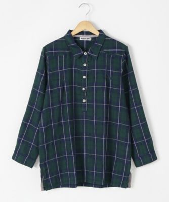 ＜BEACH CAFE LIMITED EDITION＞ 大きいサイズ &starf;<ビーチカフェ L.E.>チェック柄プルオーバーブラウス(17052)(クローバー/クローバープラス) グリーン 【三越・伊勢丹/公式】