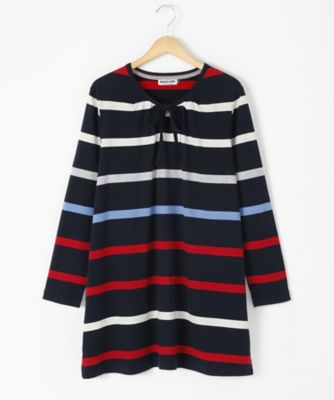 ＜BEACH CAFE LIMITED EDITION＞ 大きいサイズ &starf;<ビーチカフェ L.E.>リボン付チュニック(17065)(クローバー/クローバープラス) ネイビー 【三越・伊勢丹/公式】