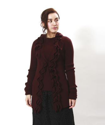 【SALE（伊勢丹）】＜ヴゼット/VOUS ETES＞ 大きいサイズ OMI ラッフルニットカーディガン(VOK16930)(クローバー) ボルドー(bordeaux) 【三越・伊勢丹/公式】