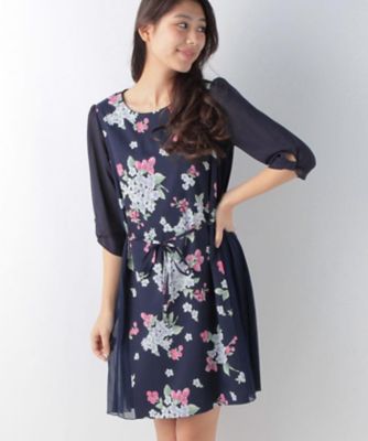 【SALE（三越）】＜ローズティアラ＞ サイドプリーツベリーフラワープリントワンピース ネービーブルー 【三越・伊勢丹/公式】
