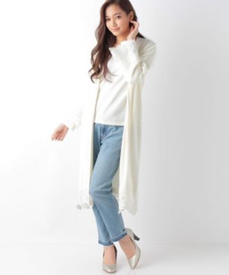 【SALE（三越）】＜ローズティアラ＞ フラワーレース使いロングニットカーディガン シロ 【三越・伊勢丹/公式】