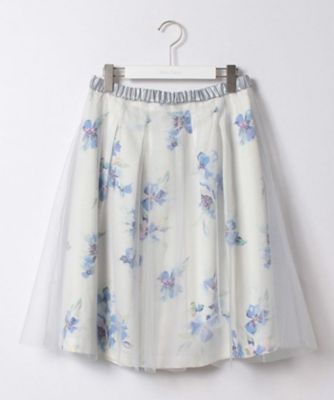 【SALE（三越）】＜ローズティアラL＞ 大きいサイズ チュールスカート付きフラワープリントスカート シロ 【三越・伊勢丹/公式】