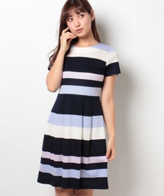 【SALE（三越）】＜ローズティアラ＞ オメガクロスポンチマルチボーダーワンピース ネービーブルー 【三越・伊勢丹/公式】