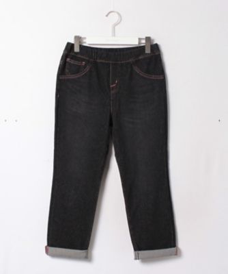 ＜ローズティアラL＞ 大きいサイズ ロールアップニットデニムパンツ クロ 【三越・伊勢丹/公式】