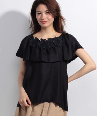 【SALE（三越）】＜ローズティアラ＞ フラワーモチーフ使いブラウス ネービーブルー 【三越・伊勢丹/公式】