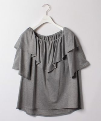 【SALE（三越）】＜ローズティアラL＞ 大きいサイズ ラッフル衿カットソープルオーバー グレー 【三越・伊勢丹/公式】
