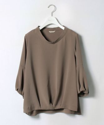 ＜ローズティアラL＞ 大きいサイズ 【セットアップ対応商品】ラウンドハイネックブラウス カーキ 【三越・伊勢丹/公式】