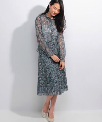 ＜レリアン/Leilian＞ フラワープリントブラウスxプリーツスカートセット ミドリ 【三越・伊勢丹/公式】