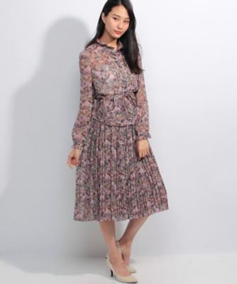 ＜レリアン/Leilian＞ フラワープリントブラウスxプリーツスカートセット ピンク 【三越・伊勢丹/公式】