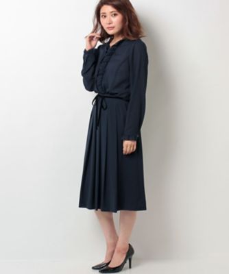 ＜レリアン/Leilian＞ ドット柄ブラウスxプリーツタックスカートセット ネービーブルー 【三越・伊勢丹/公式】