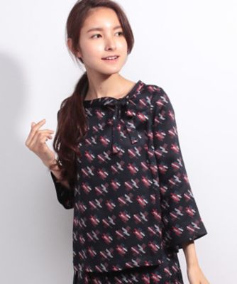 ＜OLD ENGLAND＞ 【セットアップ対応商品】ジオメトリックプリントブラウス ネイビー 【三越・伊勢丹/公式】