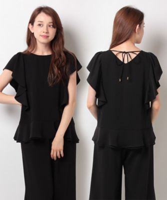 ＜ローズティアラ＞ 【セットアップ対応商品】フリルスリーブダブルクロスブラウス クロ 【三越・伊勢丹/公式】