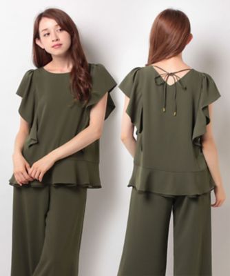 ＜ローズティアラ＞ 【セットアップ対応商品】フリルスリーブダブルクロスブラウス ミドリ 【三越・伊勢丹/公式】