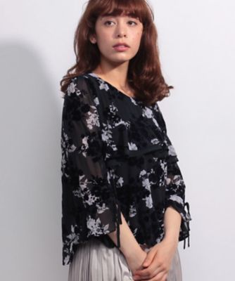 ＜ローズティアラ＞ シフォンフロッキープリントティアードブラウス ネービーブルー 【三越・伊勢丹/公式】