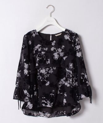 ＜ローズティアラL＞ 大きいサイズ シフォンフロッキープリントティアードブラウス ネービーブルー 【三越・伊勢丹/公式】