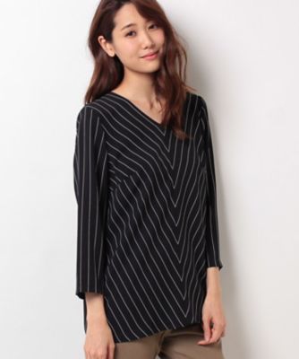 ＜レリアン プラスハウス＞ 大きいサイズ ストライプパターンブラウス ネービーブルー 【三越・伊勢丹/公式】