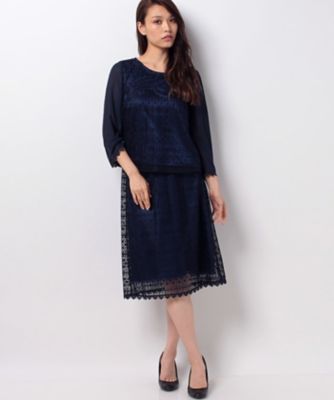 ＜レリアン プラスハウス＞ 大きいサイズ ブラウスス-ツ ネービーブルー 【三越・伊勢丹/公式】