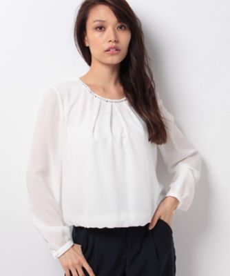 ＜レリアン/Leilian＞ ネックビジュープルオーバーブラウス アイボリー 【三越・伊勢丹/公式】