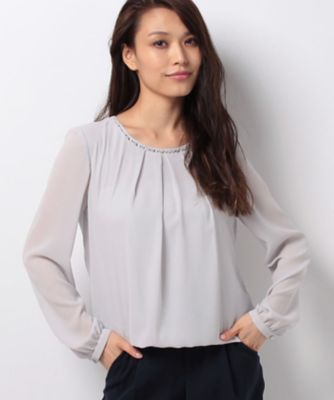 ＜レリアン/Leilian＞ ネックビジュープルオーバーブラウス ライトグレー 【三越・伊勢丹/公式】