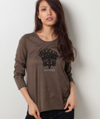＜レリアン/Leilian＞ 【BALMAIN】フロッキープリントボーダーカットソー チャイロ 【三越・伊勢丹/公式】