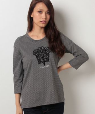 ＜レリアン/Leilian＞ 【BALMAIN】フロッキープリントボーダーカットソー ライトグレー 【三越・伊勢丹/公式】