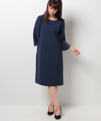 ＜レリアン/Leilian＞ 袖レース切替ワンピース ネービーブルー 【三越・伊勢丹/公式】