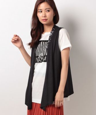 ＜レリアン プラスハウス＞ 大きいサイズ 【BALMAIN】スパンコールラメニットベスト グレー 【三越・伊勢丹/公式】