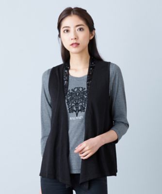 ＜レリアン プラスハウス＞ 大きいサイズ 【BALMAIN】スパンコールラメニットベスト クロ 【三越・伊勢丹/公式】