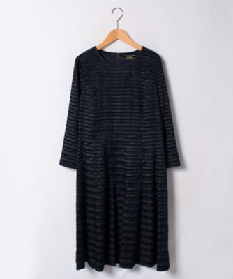 ＜レリアン プラスハウス＞ 大きいサイズ フリンジボーダーワンピ-ス ネービーブルー 【三越・伊勢丹/公式】