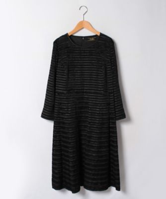 ＜レリアン プラスハウス＞ 大きいサイズ フリンジボーダーワンピ-ス クロ 【三越・伊勢丹/公式】