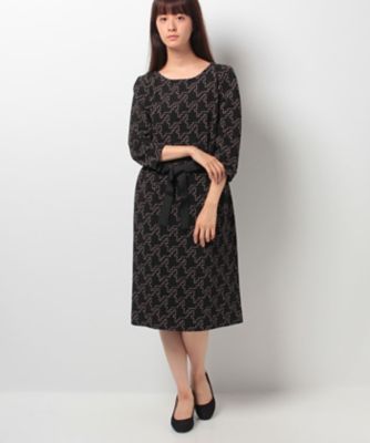 ＜レリアン プラスハウス＞ 大きいサイズ 幾何学調プリントワンピ-ス クロ 【三越・伊勢丹/公式】