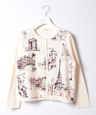 ＜ローズティアラL＞ 大きいサイズ パリ風景プリントニットカーディガン ベージュ 【三越・伊勢丹/公式】