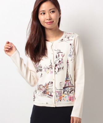 ＜ローズティアラ＞ パリ風景プリントニットカーディガン ベージュ 【三越・伊勢丹/公式】