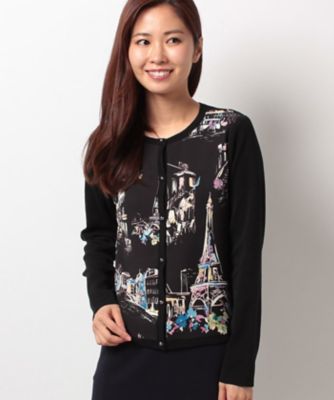 ＜ローズティアラ＞ パリ風景プリントニットカーディガン クロ 【三越・伊勢丹/公式】