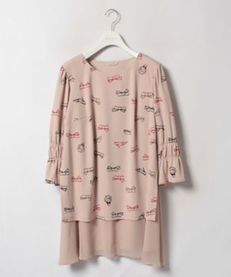 ＜ローズティアラL＞ 大きいサイズ リボンパフュームプリントチュニックワンピース ベージュ 【三越・伊勢丹/公式】