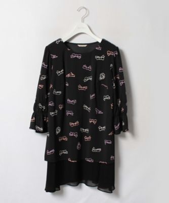 ＜ローズティアラL＞ 大きいサイズ リボンパフュームプリントチュニックワンピース クロ 【三越・伊勢丹/公式】