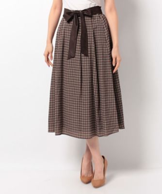 ＜レリアン/Leilian＞ リボンベルト付タックチェックスカート チャイロ 【三越・伊勢丹/公式】