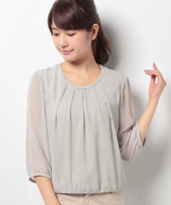 ＜レリアン プラスハウス＞ 大きいサイズ ネックビジューブラウス ライトグレー 【三越・伊勢丹/公式】